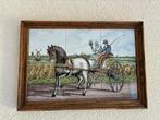 Tegelplateau paard en wagen met molens, Minder dan 50 cm, Gebruikt, Ophalen of Verzenden, Schilderij