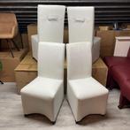 Witte echt leren stoelen op wieletjes, 4 stoelen op = op, Ophalen, Wit, Leer, Zo goed als nieuw