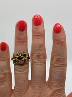 V831 Prachtige zilveren ring goudkleur edelsteen maat 17, Ophalen of Verzenden, Zo goed als nieuw, X, Met edelsteen
