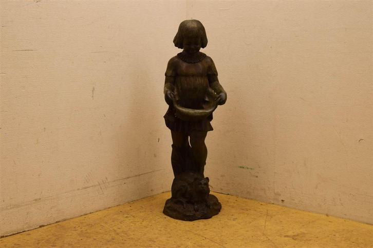 fonteinen bronzen Beeld van een kind die een bakje vasthoudt, Tuin en Terras, Tuinbeelden, Gebruikt, Ophalen of Verzenden