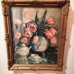 Wijnand van Dam: Stilleven met Tulpen en Theeservies, Antiek en Kunst, Kunst | Schilderijen | Klassiek, Ophalen of Verzenden