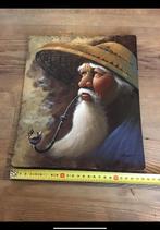 Schilderij v. man uit Azië met pijp & rieten hoed tabaksblad, Ophalen of Verzenden