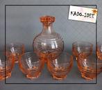 Franse likeurstel, oranje persglas – negen delen, 1950/1960, Antiek en Kunst, Antiek | Glas en Kristal, Ophalen of Verzenden