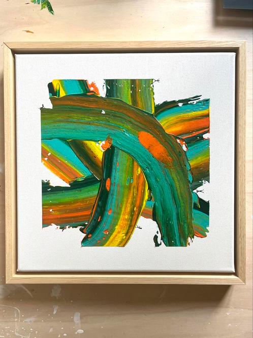 Schilderij 30x30cm canvas houten baklijst abstract natuur, Antiek en Kunst, Kunst | Schilderijen | Abstract, Ophalen of Verzenden