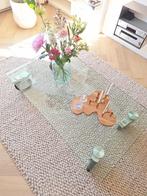 Grote glazen salontafel op wielen, Ophalen, 100 tot 150 cm, 50 tot 100 cm, Glas