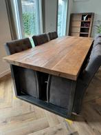 Eettafel mangohout met stalen U-poten 240x100x78 (LxBxH), Ophalen, 200 cm of meer, 50 tot 100 cm, Zo goed als nieuw