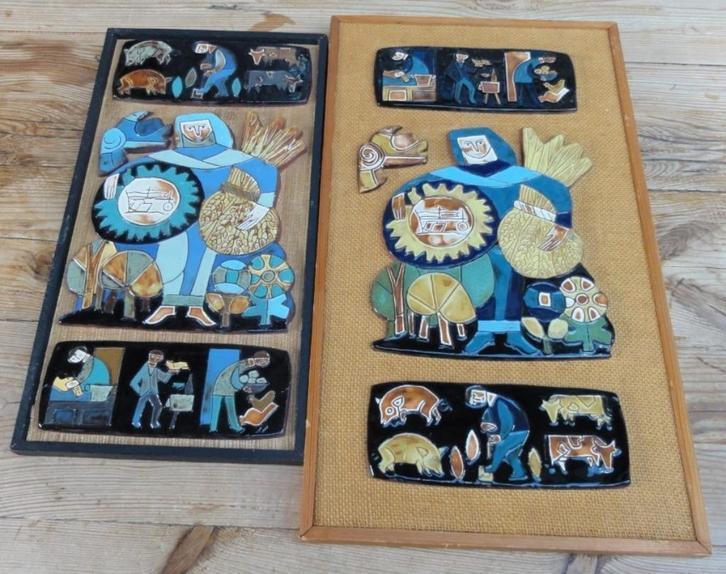 2 x Vintage cloisonne tegel tableau, Henk Potters, Antiek en Kunst, Antiek | Keramiek en Aardewerk, Ophalen of Verzenden