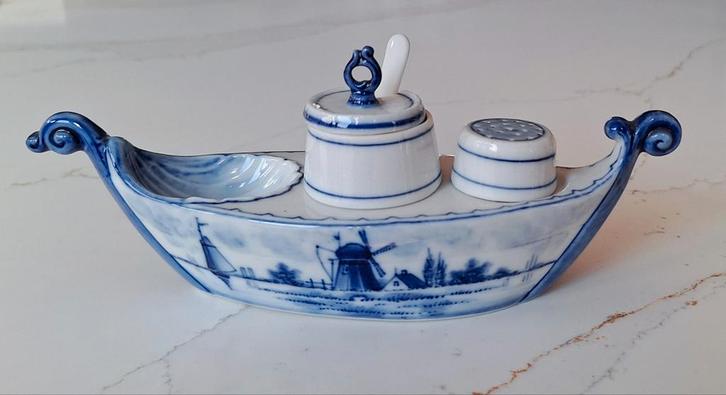 Delfts Blauw Peper, Zout & Mosterd stel - model Bootje -, Antiek en Kunst, Antiek | Keramiek en Aardewerk, Ophalen of Verzenden