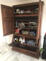 Donker gebeitste boerenkast, Ophalen, Gebruikt, 100 tot 150 cm, 200 cm of meer