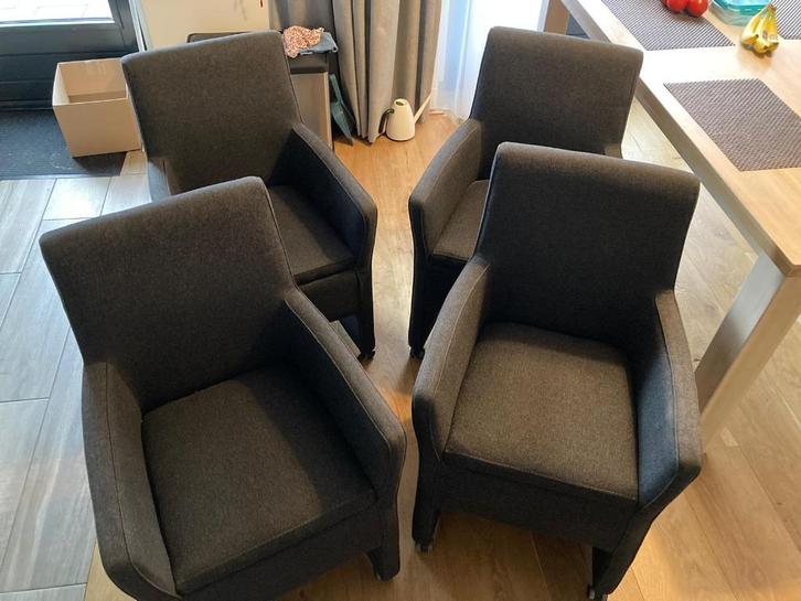 Vier eetkamerstoelen, Huis en Inrichting, Stoelen, Gebruikt, Vier, Stof, Grijs, Ophalen