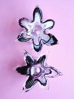 2x vintage Murano glas bloem design kandelaar paars wit, Ophalen