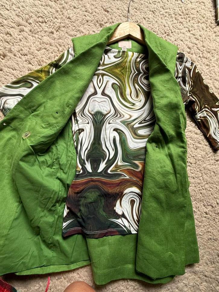 Shirt mt psychedelische print in herfstkleuren,met boothals., Kleding | Dames, Tops, Nieuw, Maat 36 (S), Groen, Lange mouw, Ophalen of Verzenden