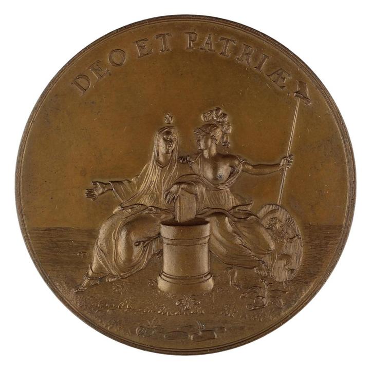 PENNINGEN 1852 Holtzhey : Maatschappij der Wetenschappen, Postzegels en Munten, Penningen en Medailles, Brons, Nederland, Verzenden