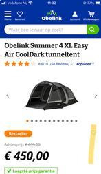 Obelink summer 4xl easy air cooldark met soleil mini luifel, Caravans en Kamperen, Ophalen, Zo goed als nieuw, Tot en met 4