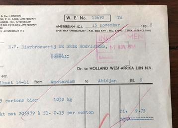 Oude Rekening HOLLAND WEST-Afrika Line Amsterdam 1958 beschikbaar voor biedingen