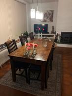 Houten eettafel met 6 houten stoelen donker hout stevige set, Huis en Inrichting, Tafels | Eettafels, Ophalen, Gebruikt, 50 tot 100 cm