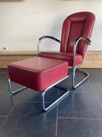 Gispen AA fauteuil met Gispen 443 hocker , rood leder, Gebruikt, Design, 75 tot 100 cm, Ophalen of Verzenden