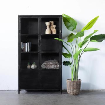 Vitrinekast Industrieel Staal Zwart 100x43x180 cm beschikbaar voor biedingen