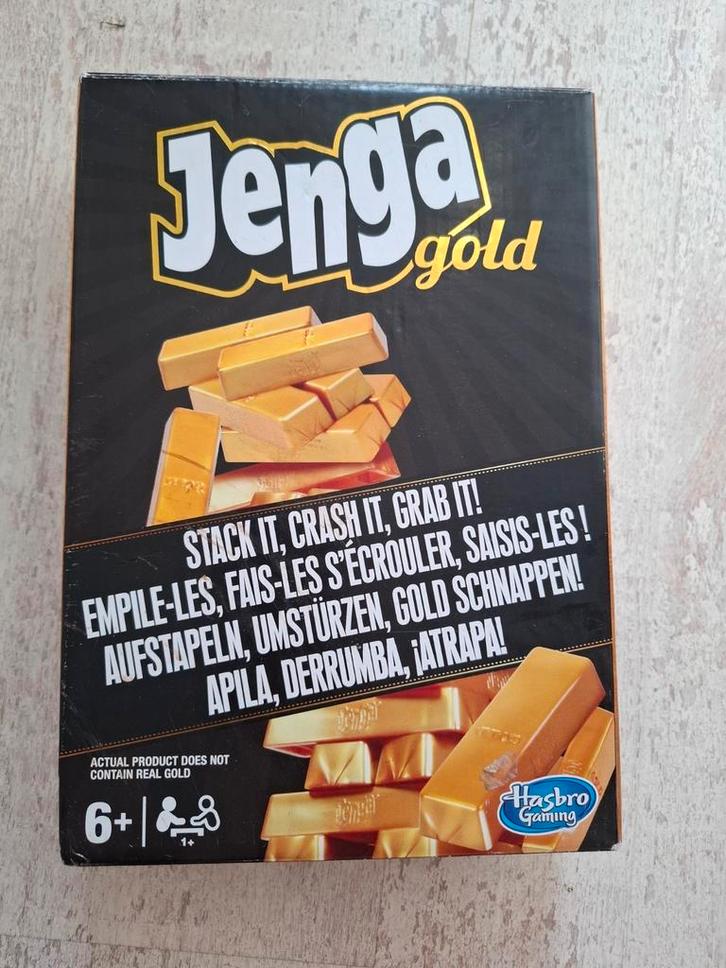 JENGA GOLD spel met goud staven, Hobby en Vrije tijd, Gezelschapsspellen | Overige, Zo goed als nieuw, Een of twee spelers, Drie of vier spelers
