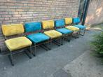 6 Ribstof Stoelen met Chrome Buisframe, Ophalen, Gebruikt, Blauw, Metaal