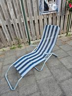 Ligbedje met kantelstand - blauw wit, Ophalen, Gebruikt, Aluminium, Inklapbaar