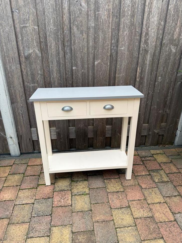 Grijswitte sidetable met 2 lades, Huis en Inrichting, Tafels | Sidetables, Gebruikt, 25 tot 50 cm, Minder dan 50 cm, Rechthoekig