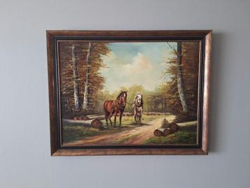 Prachtig schilderij van werkpaarden 70 x 90cm beschikbaar voor biedingen