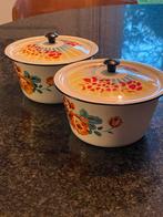 2 vintage geëmailleerde kommen met deksel, Bumper Harvest, Ophalen of Verzenden