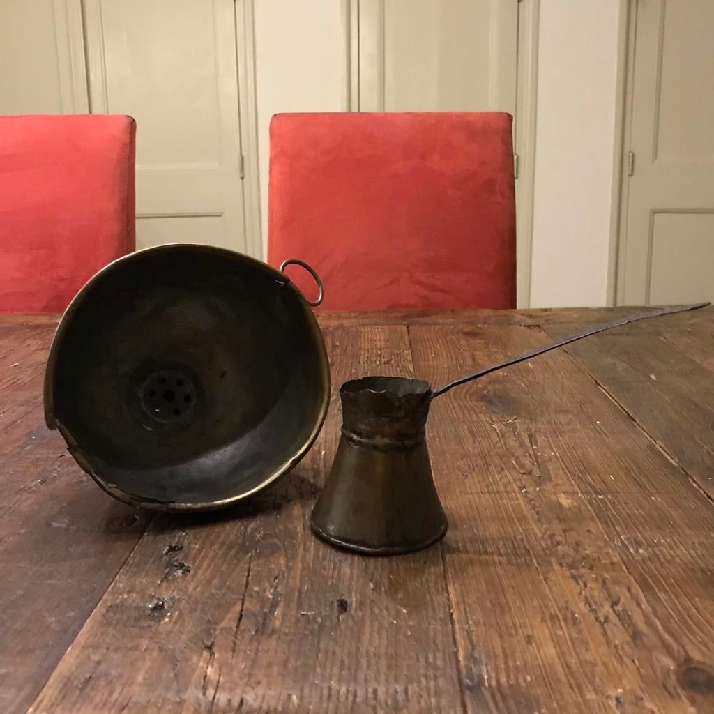 Charmant antiek koperen trechter met schenkkannetje, Antiek en Kunst, Ophalen of Verzenden, Koper