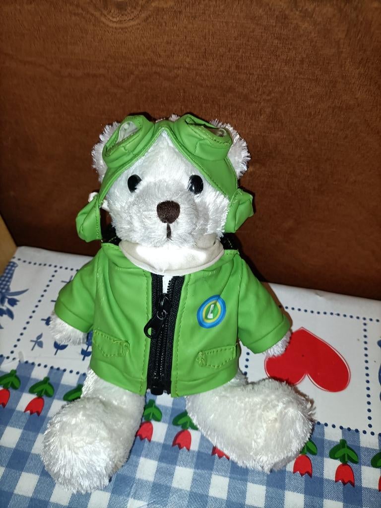 Transavia piloot beer knuffel met groene jas en bril 21 cm, Ophalen of Verzenden, Beer