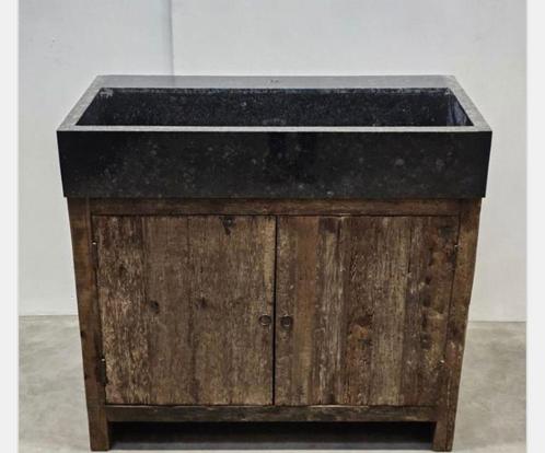 Stoer badkamermeubel met natuurstenen bak. Old Wood!, Huis en Inrichting, Badkamer | Badkamermeubels, Nieuw, Wastafelkast, Minder dan 100 cm