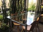 Tafel met glazen glasplaat, retro stoelen, Ophalen, Gebruikt, Overige materialen