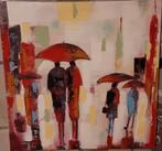 Kleurrijke canvas Muurschildering  (2 mensen onder paraplu), Antiek en Kunst, Ophalen of Verzenden