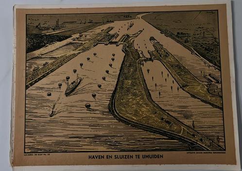 Haven en sluizen te IJmuiden, Antiek en Kunst, Antiek | Schoolplaten, Natuur en Biologie, Ophalen of Verzenden