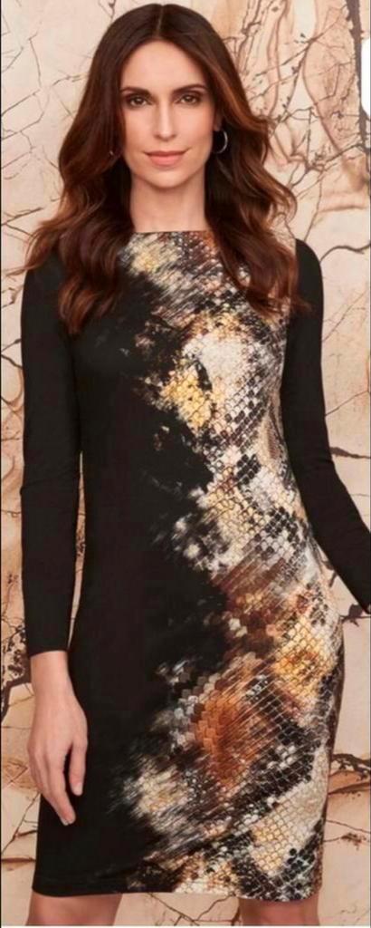 Ribkoff elegante jurk zwart / slangenprint 3/4 mouwen 38, Kleding | Dames, Jurken, Zo goed als nieuw, Maat 38/40 (M), Overige kleuren