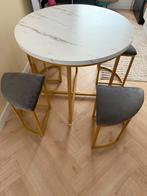 Ronde eettafel met 3 stoelen, Huis en Inrichting, Tafels | Eettafels, Rond, Zo goed als nieuw, Metaal, Drie personen