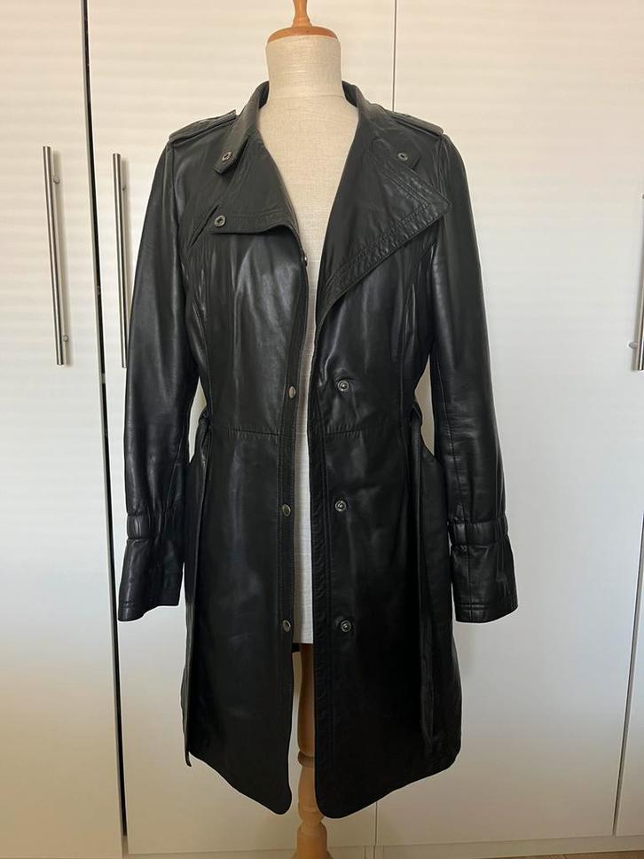 Lederen trenchcoat DNA / maat 2, Kleding | Dames, Jassen | Winter, Zo goed als nieuw, Maat 36 (S), Zwart, Ophalen of Verzenden