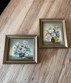 Twee vintage olieverf schilderijen met bloemen Schönegge, Antiek en Kunst, Ophalen of Verzenden