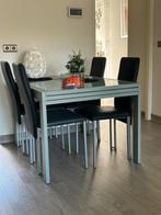 Uitschuifbare glazen eettafel met 4 stoelen, eethoek, Huis en Inrichting, Tafels | Eettafels, Ophalen, Gebruikt, 50 tot 100 cm