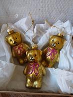 Nieuw: 3 kerstballen glas beer goud bruin - beren kerstmis, Ophalen of Verzenden, Nieuw