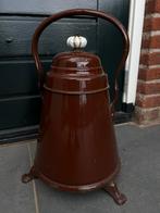 Antieke emaille doofpot met porceleinen knop, bruin, Ophalen
