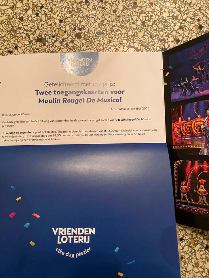 2 toegangskaarten voor musical Moulin Rouge met drankje etc, Tickets en Kaartjes, Overige Tickets en Kaartjes, Twee personen