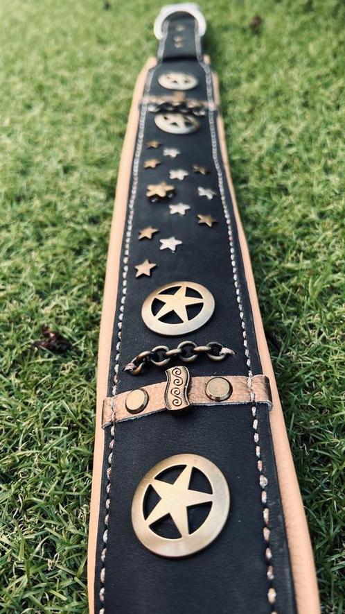 XXL bully luxe halsband zwart beige 7 cm breed hals 60-70cm, Dieren en Toebehoren, Hondenhalsbanden en Penningen, Nieuw, Handgemaakt