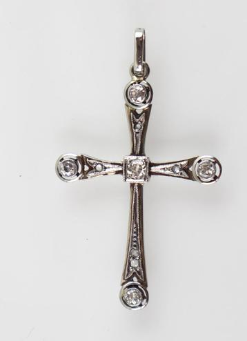 Art Deco hanger kruisje goud, platina, diamant, ca. 1920  beschikbaar voor biedingen