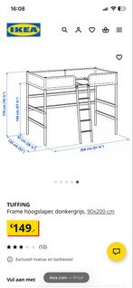 Ikea Tuffing Hoogslaper 90x200 - Perfect voor kleine ruimtes, Ophalen, Gebruikt, Eenpersoons, 160 tot 180 cm