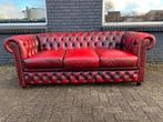 Engelse Chesterfield bank rood GRATIS BEZORGD, Gebruikt, 125 cm of meer, Leer, Ophalen of Verzenden