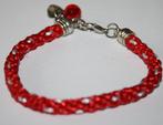 kumihimo armband in lichtgrijs en rood met mooie eindkapjes, Nieuw, Ophalen of Verzenden, Rood