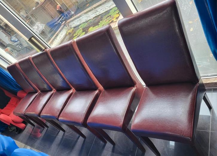 6 Pull-Up Lederen Eetkamerstoelen, Huis en Inrichting, Stoelen, Zo goed als nieuw, Vijf, Zes of meer stoelen, Leer, Bruin, Ophalen of Verzenden