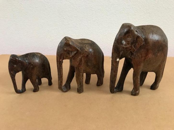 Massief houten Olifanten - set van 3 stuks, Antiek en Kunst, Kunst | Beelden en Houtsnijwerken, Ophalen of Verzenden