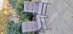 Twee tuinstoelen met donkerblauwe kussens, Tuin en Terras, Ligbedden, Ophalen, Gebruikt
